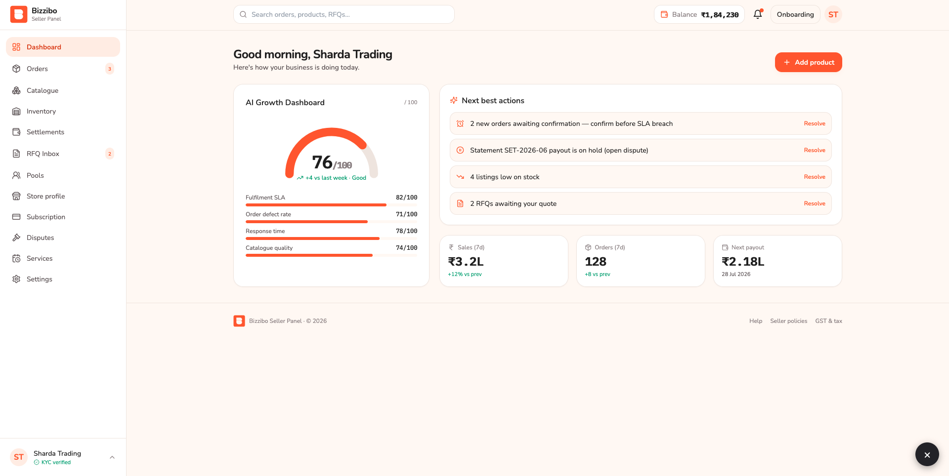 Bizzibo Seller Web dashboard